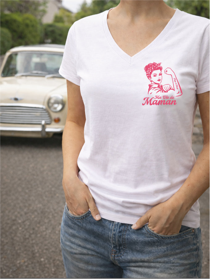 T-shirt Col V femme "Ma Vie de Maman"