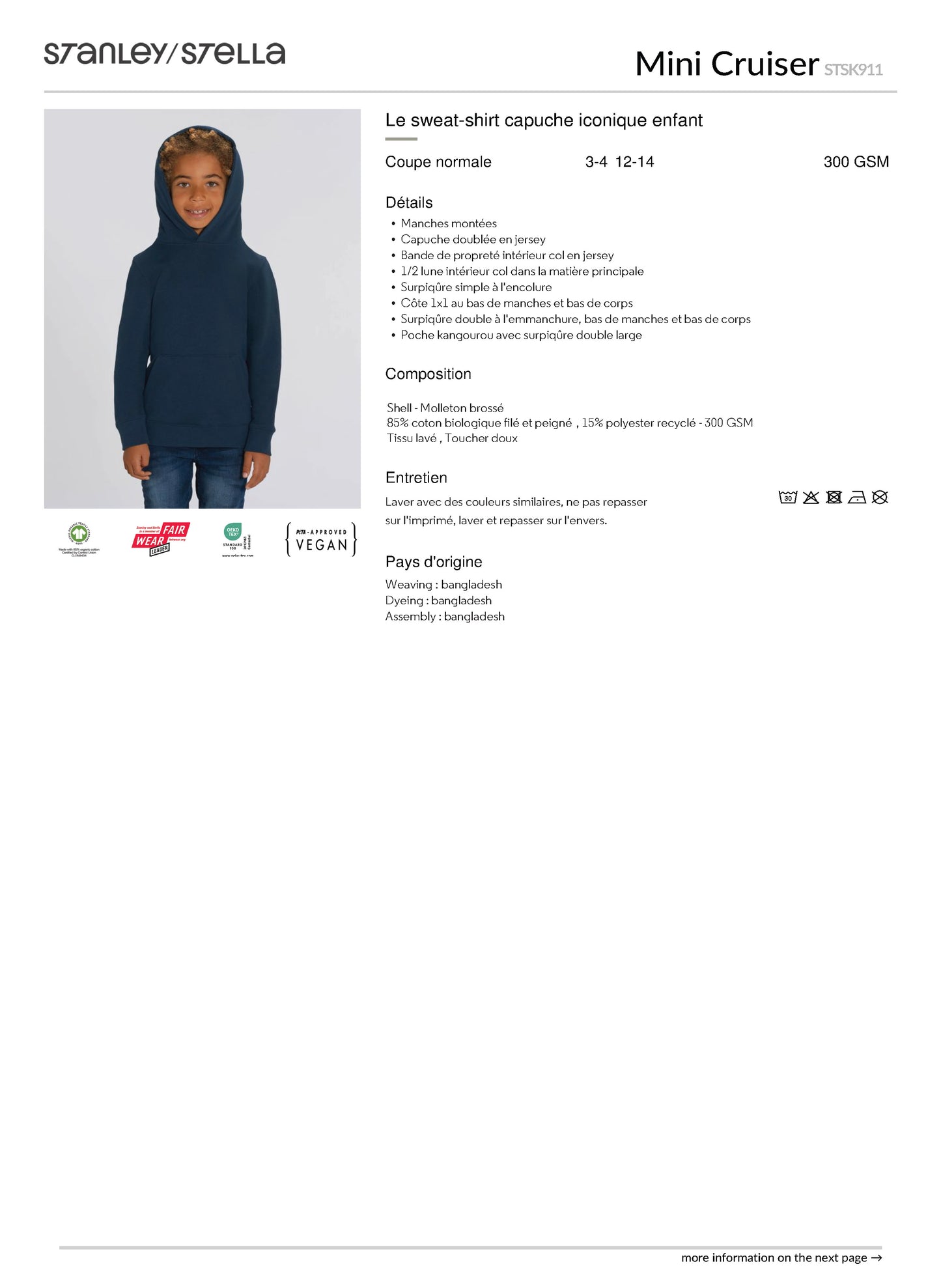 Sweatshirt enfant avec capuche "Quel Klet ce Peye"