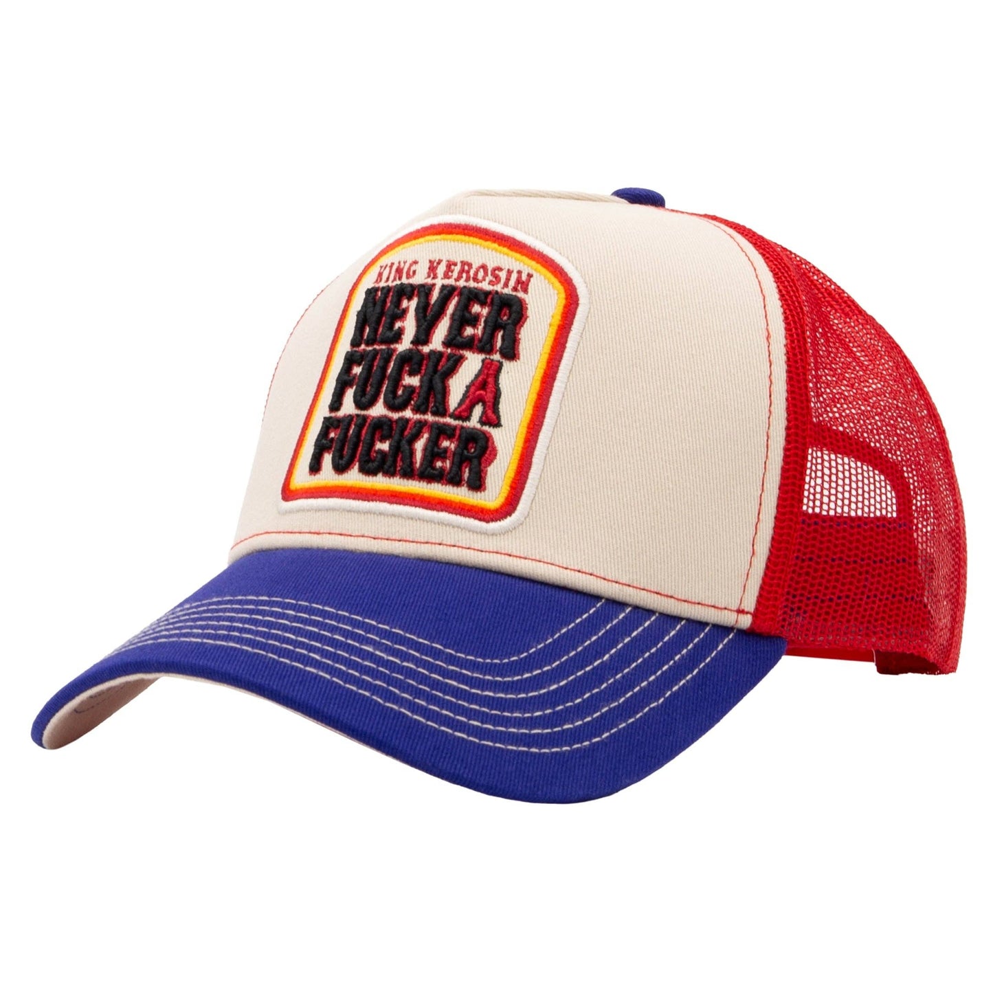 Casquette Trucker 'Never Fuck A Fucker' en beige