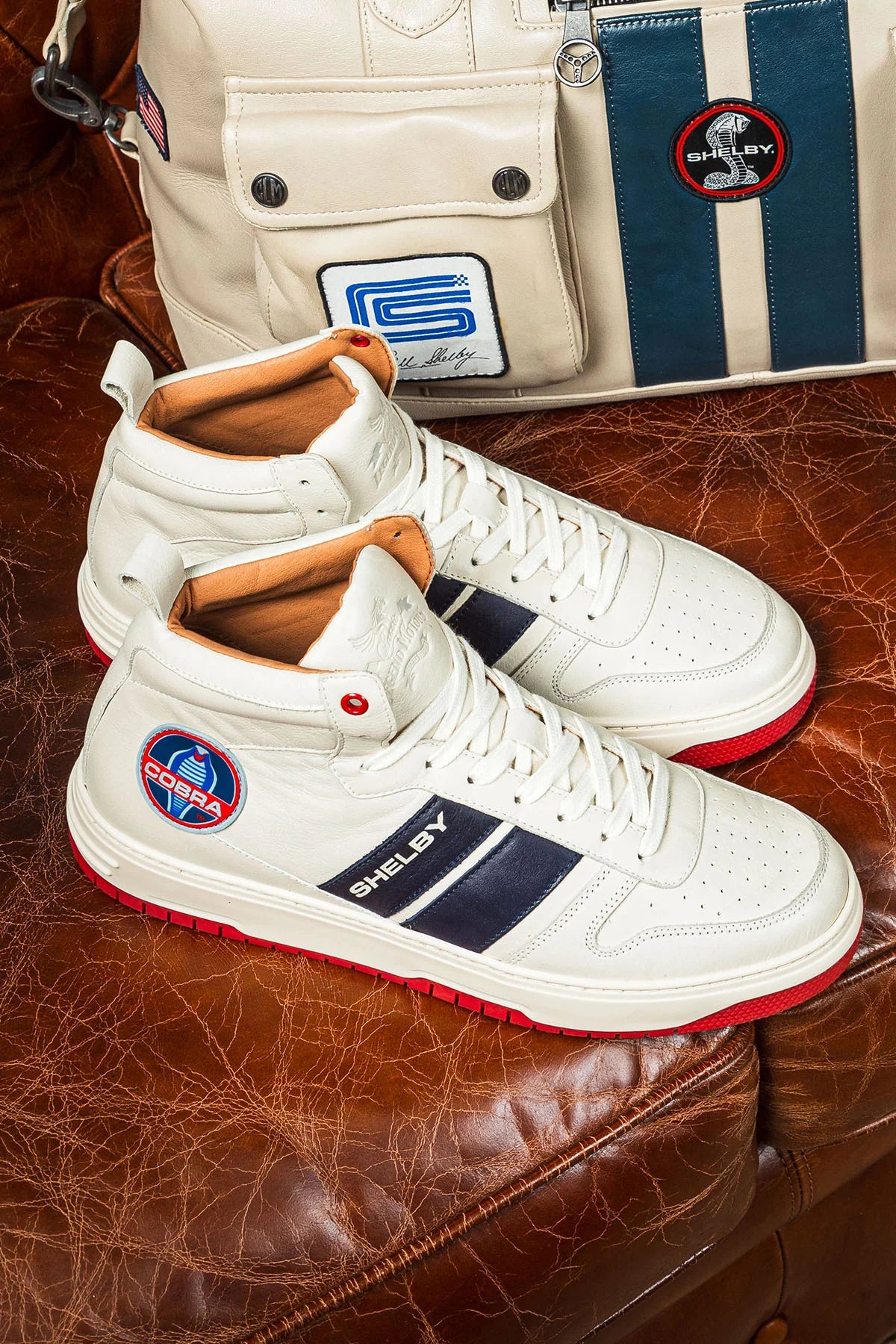 Baskets montantes en cuir Carroll Shelby Cobra écru Homme