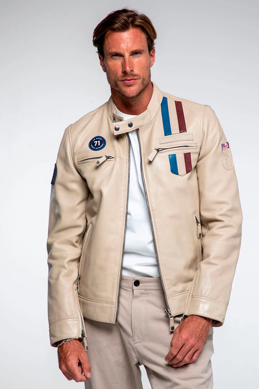 Blouson en cuir Steve McQueen x Le Mans Austin ecru Homme
