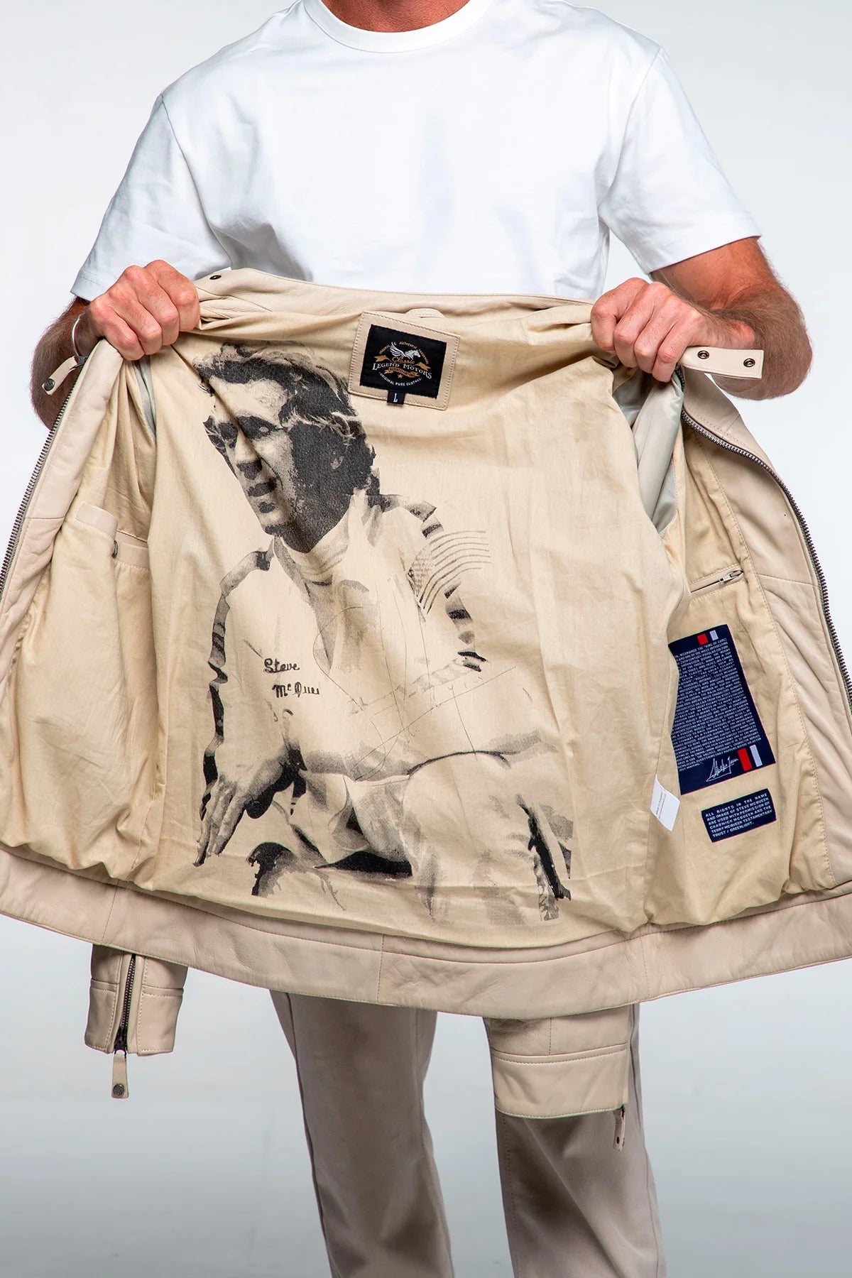 Blouson en cuir Steve McQueen x Le Mans Austin ecru Homme