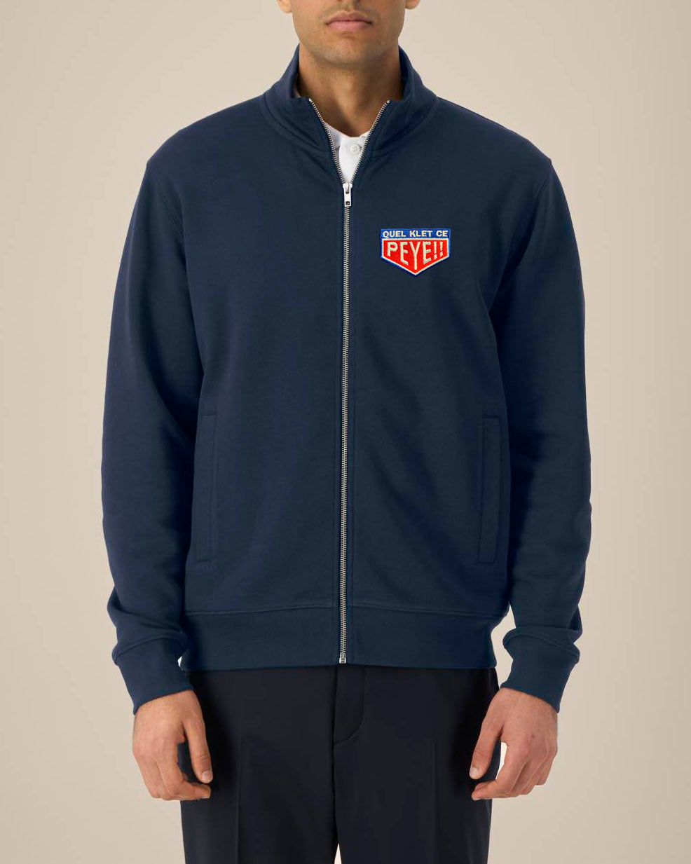 Sweatshirt zippé unisexe col montant "Quel Klet ce Peye"