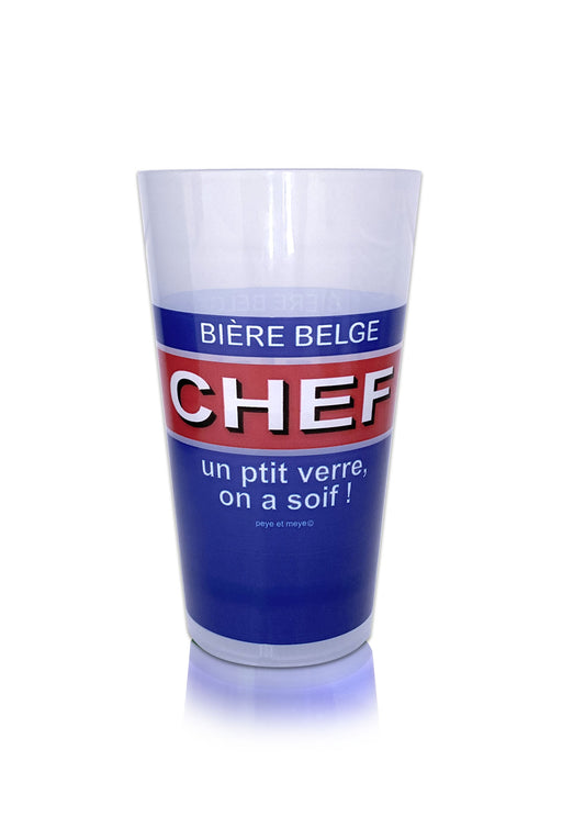 Gobelet en plastique "Chef, un ptit verre, on a soif"