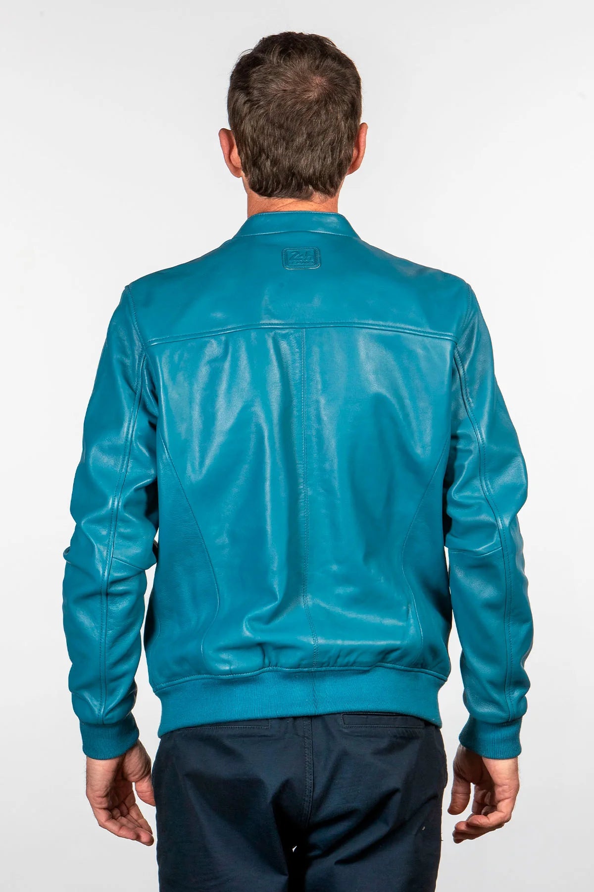 Blouson en cuir 24H Le Mans Richard bleu mallard Homme