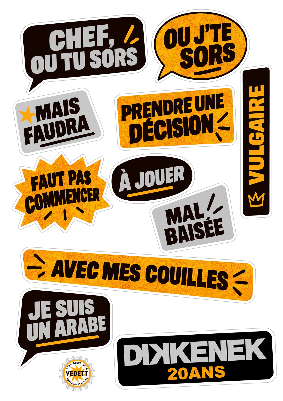 Lot de 9 Planches autocollants Dikkenek - Spécial 20 ans