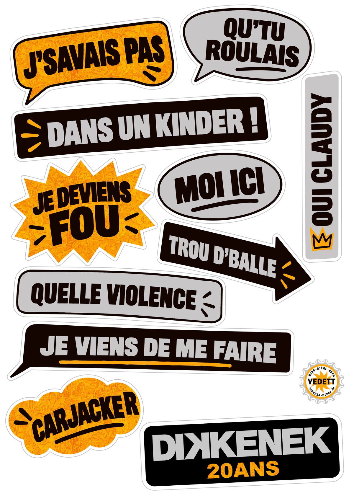 Lot de 9 Planches autocollants Dikkenek - Spécial 20 ans