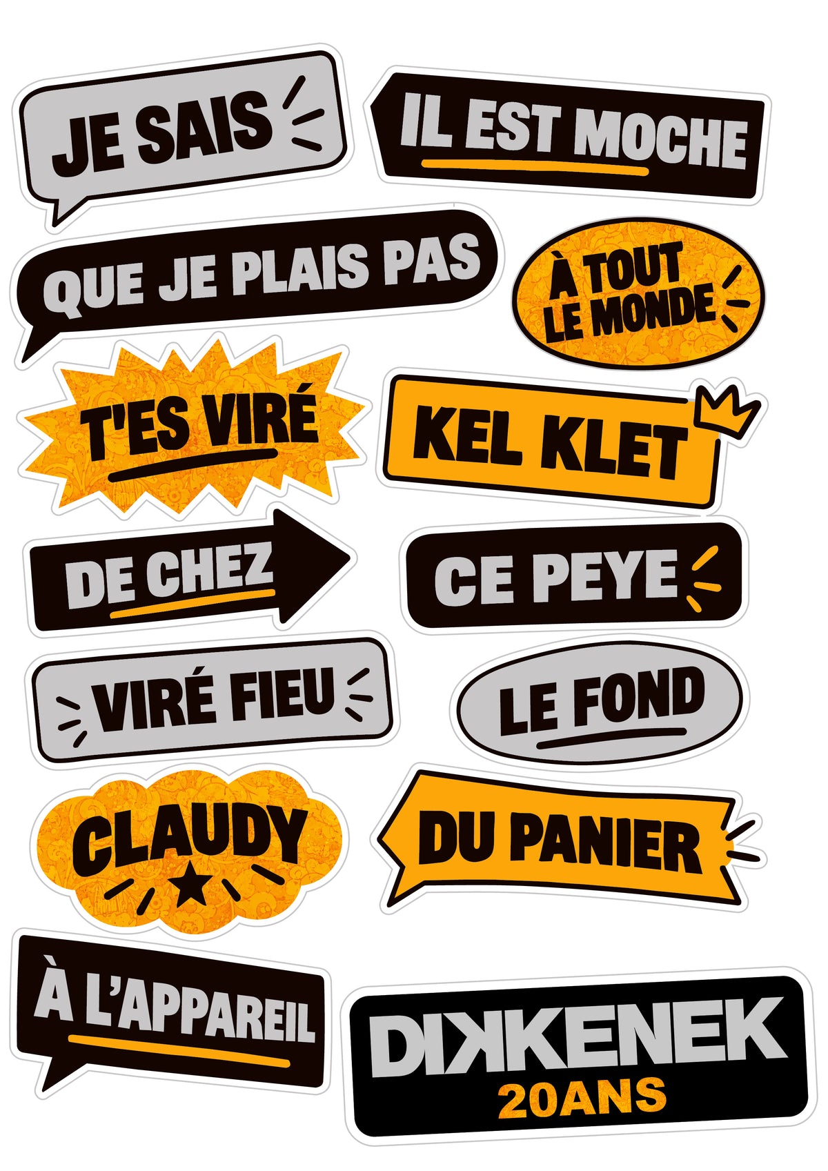 Lot de 9 Planches autocollants Dikkenek - Spécial 20 ans