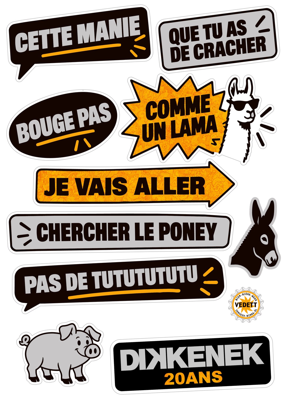 Lot de 9 Planches autocollants Dikkenek - Spécial 20 ans