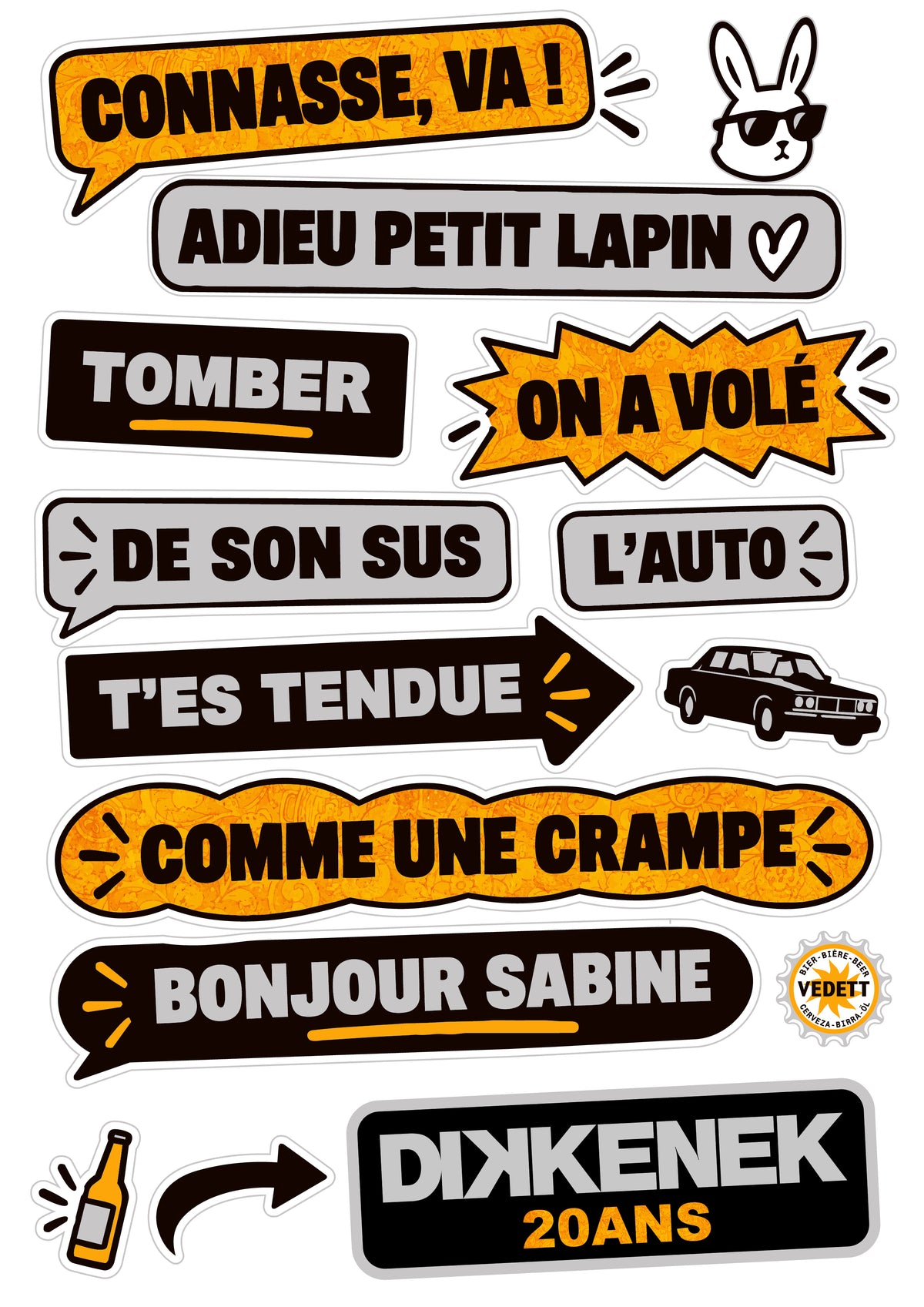 Lot de 9 Planches autocollants Dikkenek - Spécial 20 ans