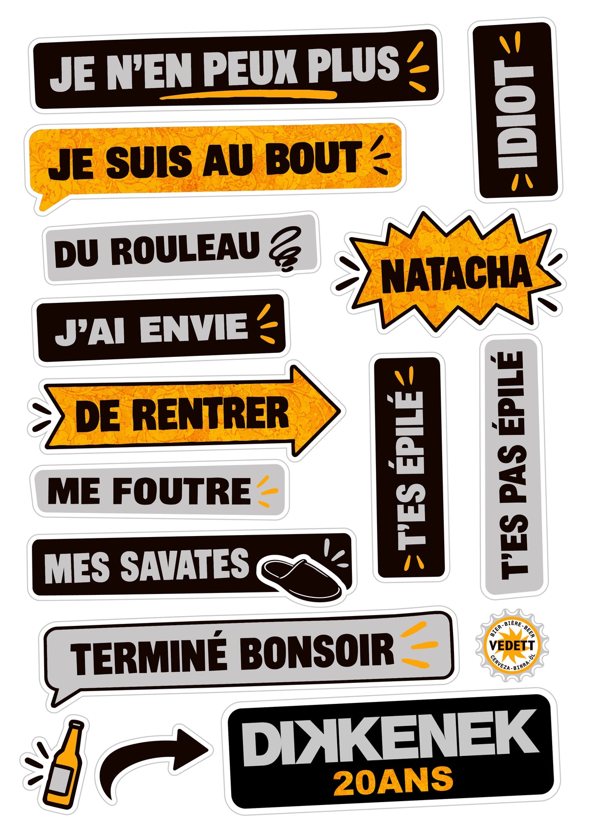 Lot de 9 Planches autocollants Dikkenek - Spécial 20 ans