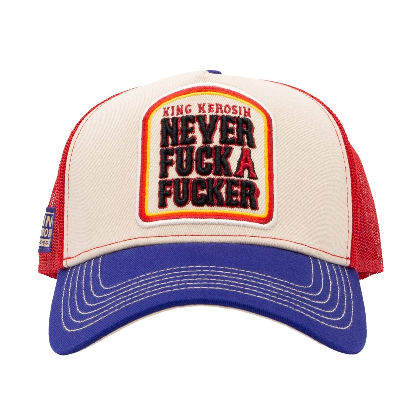 Casquette Trucker 'Never Fuck A Fucker' en beige